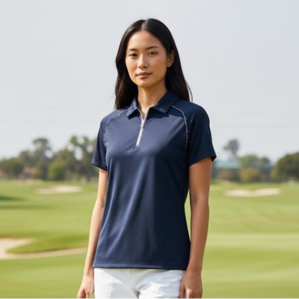 Greg Norman Women’s S/S 1/4 Zip Front Navy/White Trim Golf Top Size-M